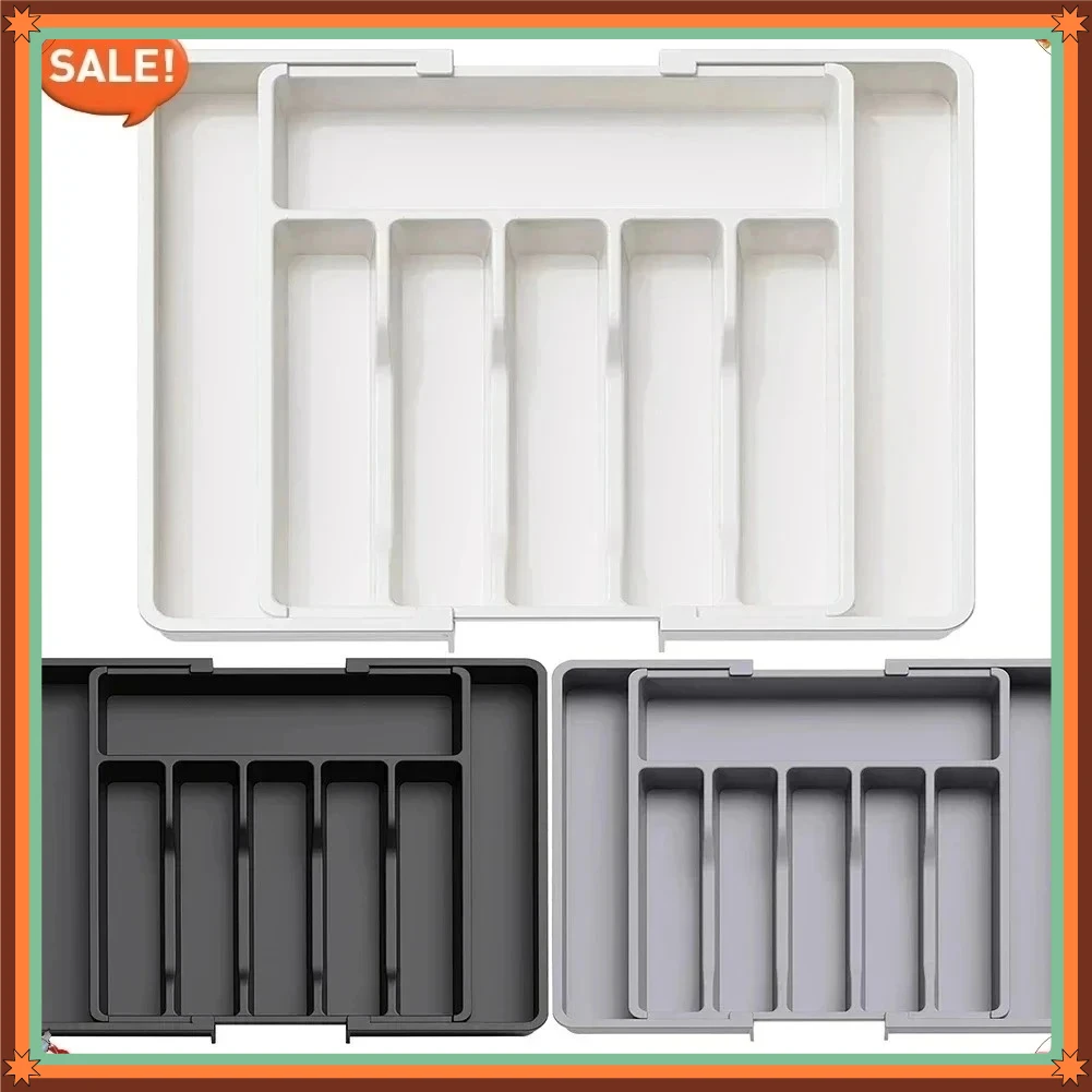 UpgradedAdjustable Plastic Cutlery Drawer Organizer Divided Storage Tray Space Saving Holder for Kitchen Knives Spoons Tableware